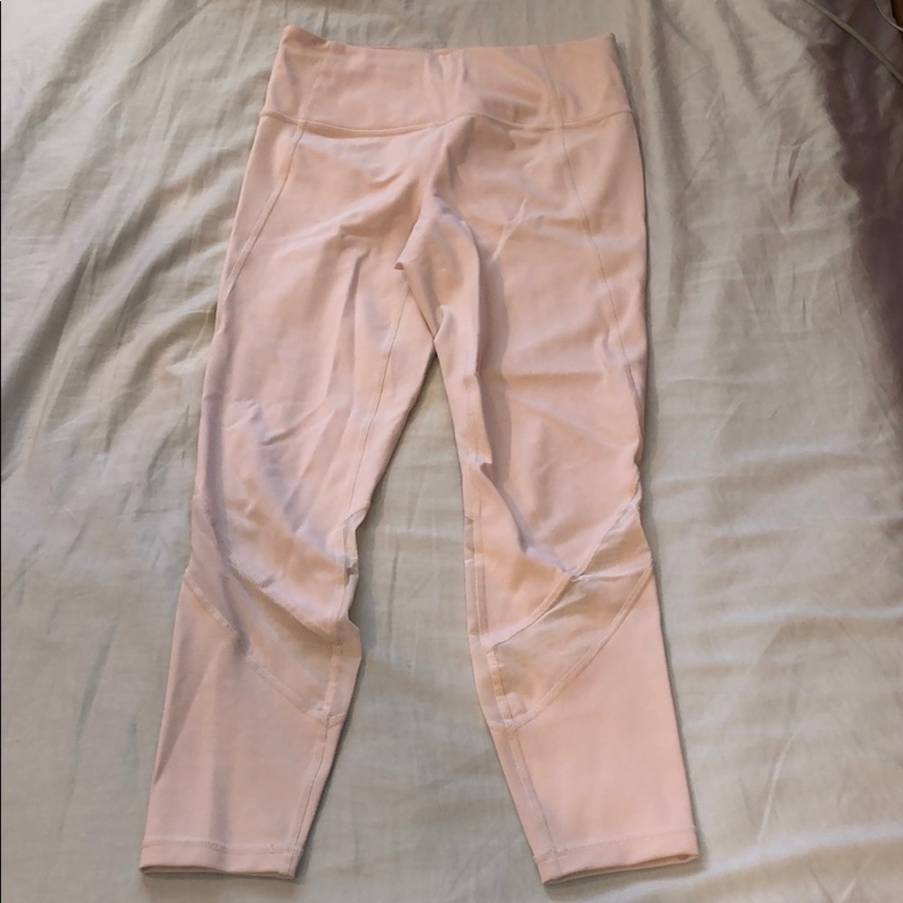 Pink athleta full length leggings with mesh